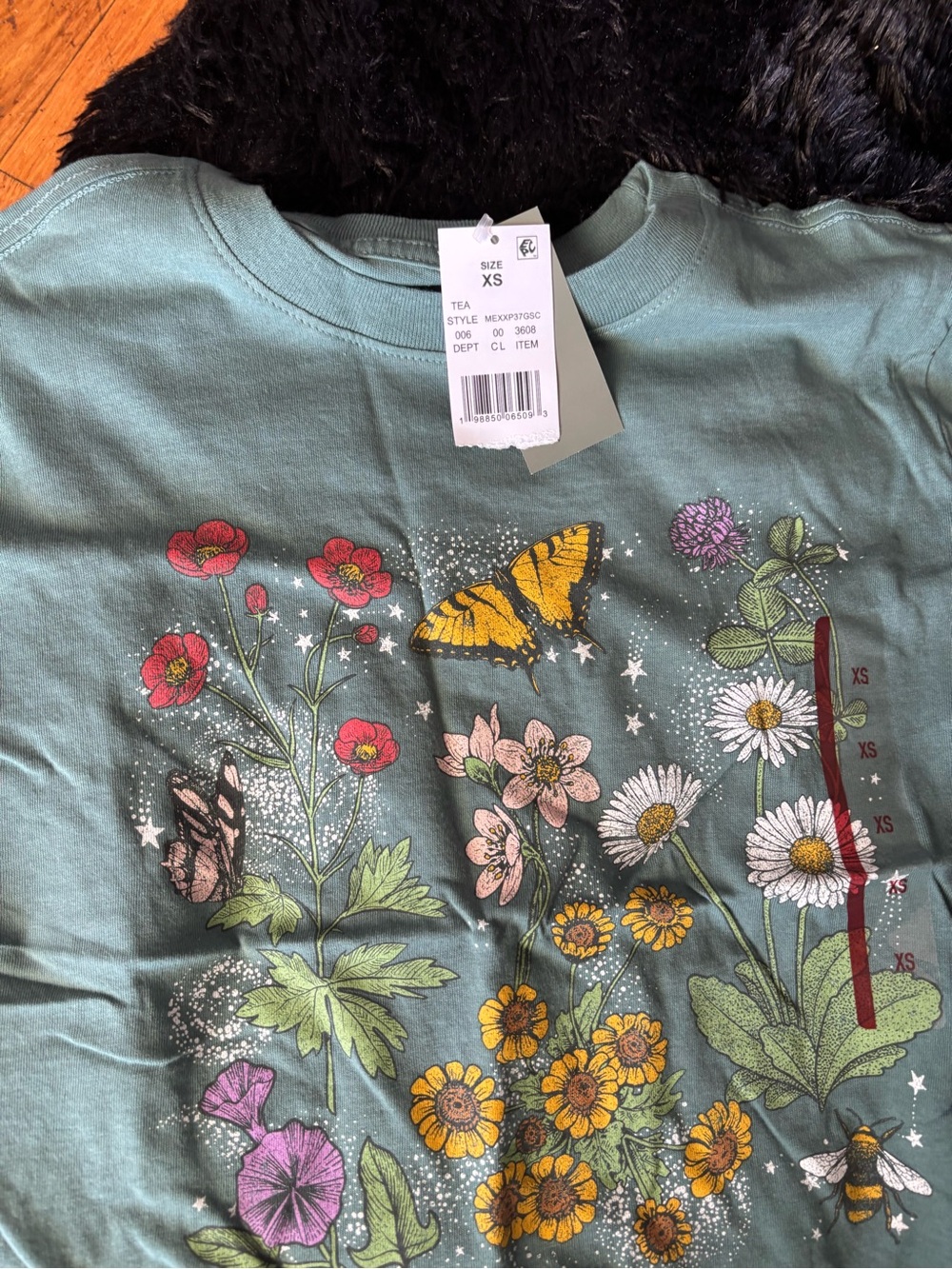 Disney Sage Green Floral & Butterfly Tee - Yellow, Pink, Purple
